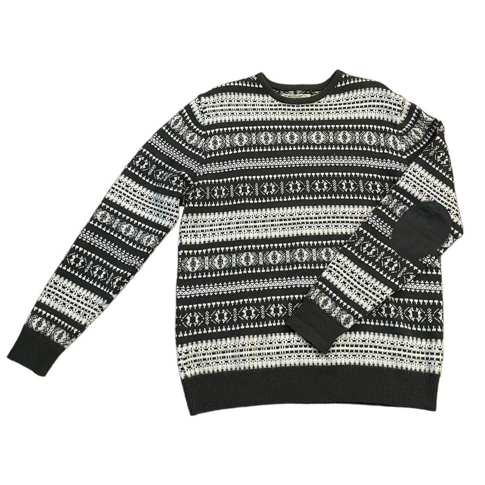Vintage ANGELO LITRICO Mens XL Striped Sweater Gray Beige Crew Pullover
